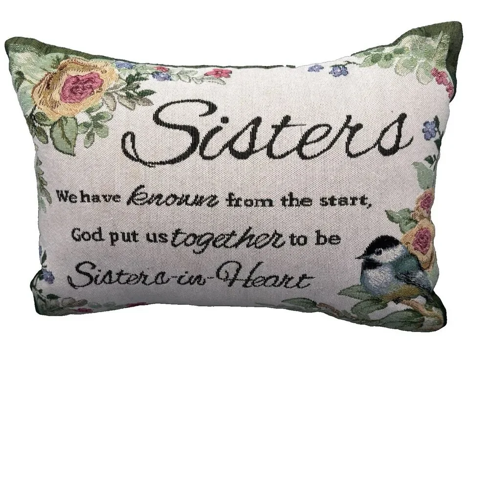 Vintage Style Sister Tapestry Throw Pillows Set of 2 Floral Roses Bird Cottageco